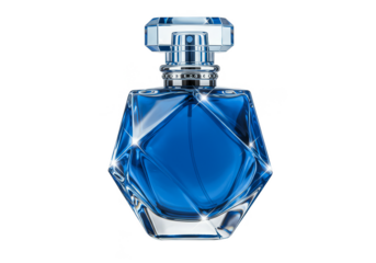 Isolated Transparent Blue Perfume Bottle for Fragrance Aroma and Beauty