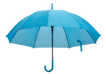 Isolated Transparent Blue Umbrella with Raindrops Protection from Weather