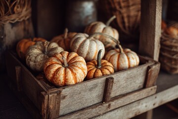 Pumpkins in Wooden Box