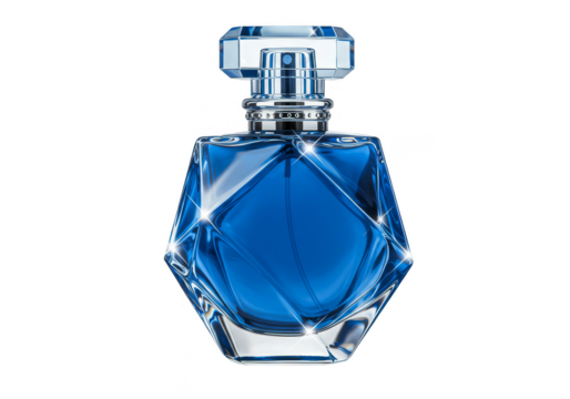 Isolated Transparent Blue Perfume Bottle for Fragrance Aroma and Beauty