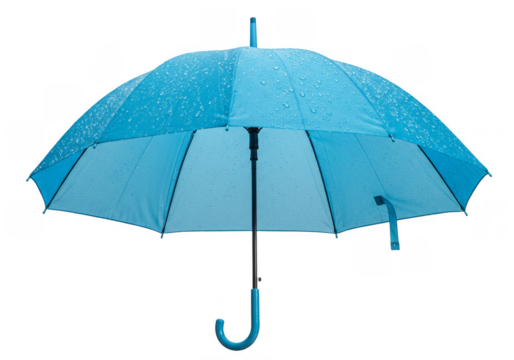 Isolated Transparent Blue Umbrella with Raindrops Protection from Weather