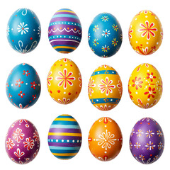 Isolated Transparent Illustration of Colorful Easter Eggs with Intricate Pattern