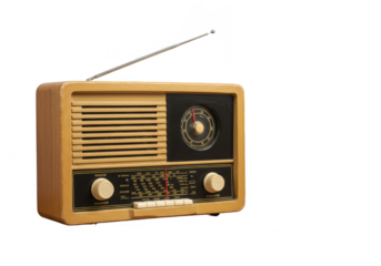 Isolated Vintage Radio Receiver Broadcasting Music in Transparent Background