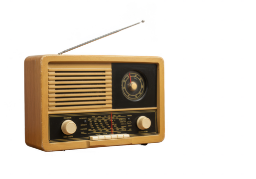 Isolated Vintage Radio Receiver Broadcasting Music in Transparent Background