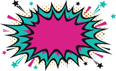 Naklejka premium Comic Style Burst Background in Pink and Teal with Star Accents Vector Illustration 