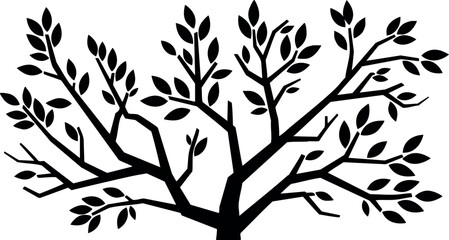 Black silhouette tree branch with leaves vector illustration nature design 