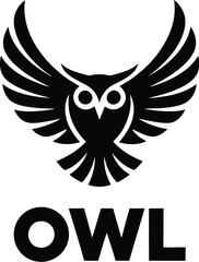 Obraz premium A black owl logo with spread wings above the word owl on a light gray background in a simple design