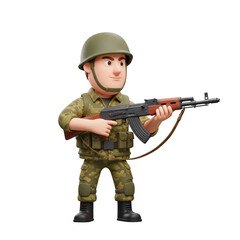 Fototapeta premium Realistic 3d Illustration of a Soldier Holding Rifle with Transparent Background