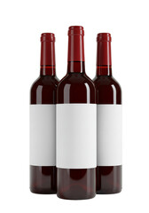 Obraz premium Realistic 3D Rendering of Three Red Wine Bottles with Transparent Background