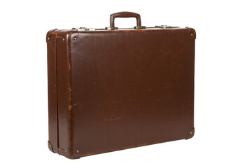 Realistic Image of Brown Vintage Leather Suitcase Briefcase Isolated