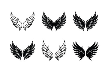 Obraz premium Elegant Wing Designs A Collection of Black and White Wing Illustrations for Design Projects