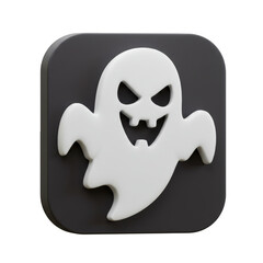 Fototapeta premium Spooky Ghost 3D Icon Gray Halloween Sign on Transparent Background