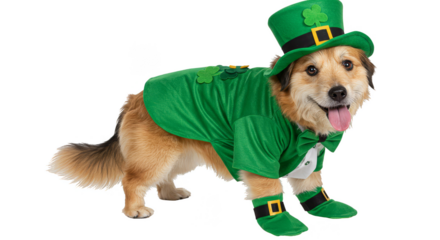 St Patrick Day Dog in Green Costume Hat and Boots Illustration