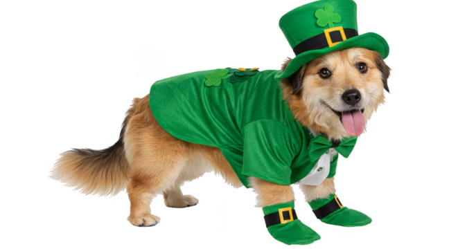 St Patrick Day Dog in Green Costume Hat and Boots Illustration - Powered by Adobe