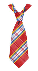 Watercolor Illustration of Checkered Necktie Red Blue and Yellow Pattern