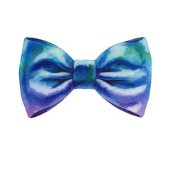Watercolor Illustration of Blue Festive Bow Tie on Transparent Background