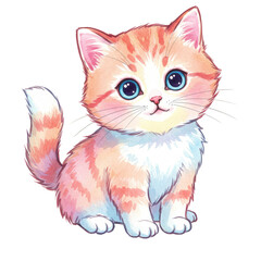 Watercolor Illustration of Cute Orange Kitten with Transparent Background