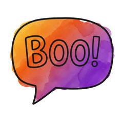 Watercolor Speech Bubble with Boo Illustration for Halloween Greeting