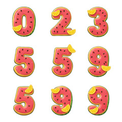 Watermelon Numbers Illustration Set of Cute Decorative Summer Font