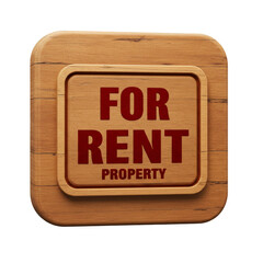 Wooden For Rent Sign with Property Text Illustration on Transparent