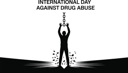 International day against drug abuse illustration with figure breaking chains and prohibition sign