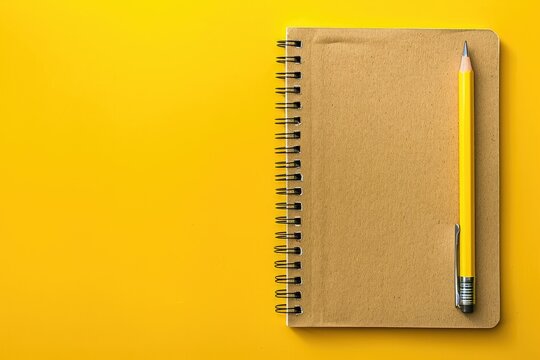 Sharp Image of Wood Color and Ruler Placed on a Notebook and Yellow Background