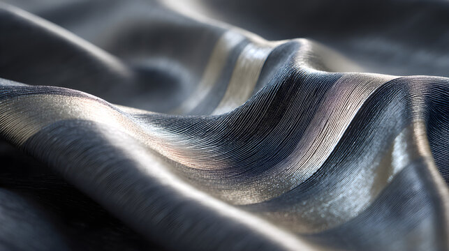 Silver lam? fabric folds with bold metallic highlights