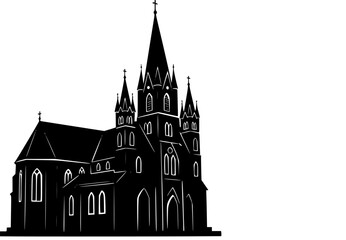 Fototapeta premium Christianity church building with cross icon silhouette 