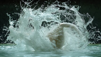 Water in motion shaping a human body, tranquil environment, abstract representation of unity and minimalism, artistic fluid dynamics,