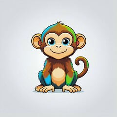 Fototapeta premium Adorable cartoon monkey character sitting cheerful with bright colors