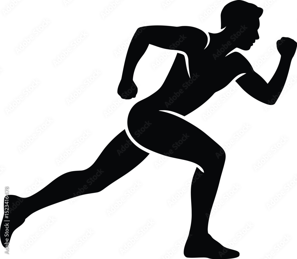 Poster a silhouette of a man running with arm raised on a plain background in a dark color scheme image