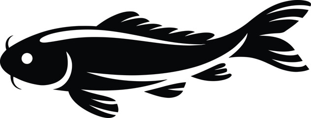Obraz premium A black and white illustration of a carp fish with detailed fins and a flowing tail design element