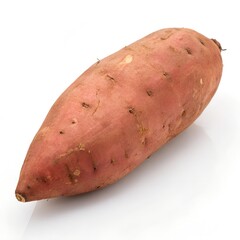 Single reddish-brown sweet potato, isolated on clean white background