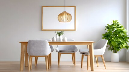 Minimalist modern dining room interior with furniture