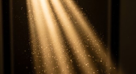 Golden Light Rays with Bokeh Effect on Dark Background