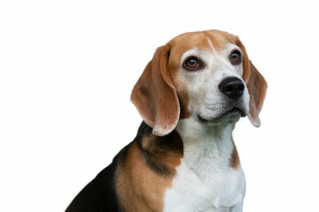 Ravishing realistic portrait beagle dog on white isolated background. isolated, white background