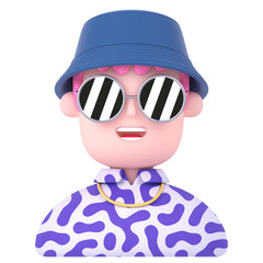 3d little boy in a hat 3d render icon isolated on transparent white background	
