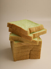 Pandan loaf bread, sliced, isolated