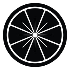 Monochrome illustration of an orange slice showing segments and radial lines for design purposes