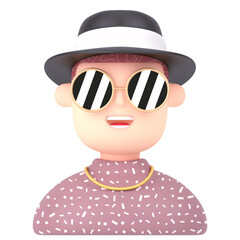 Man wearing cowboy hat 3d render icon isolated on transparent white background	
