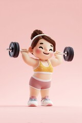 Obraz premium A cartoon girl is lifting a dumbbell