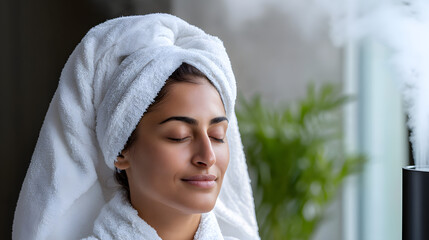 Peaceful Hair Spa Moment with Towel Wrap and Steam