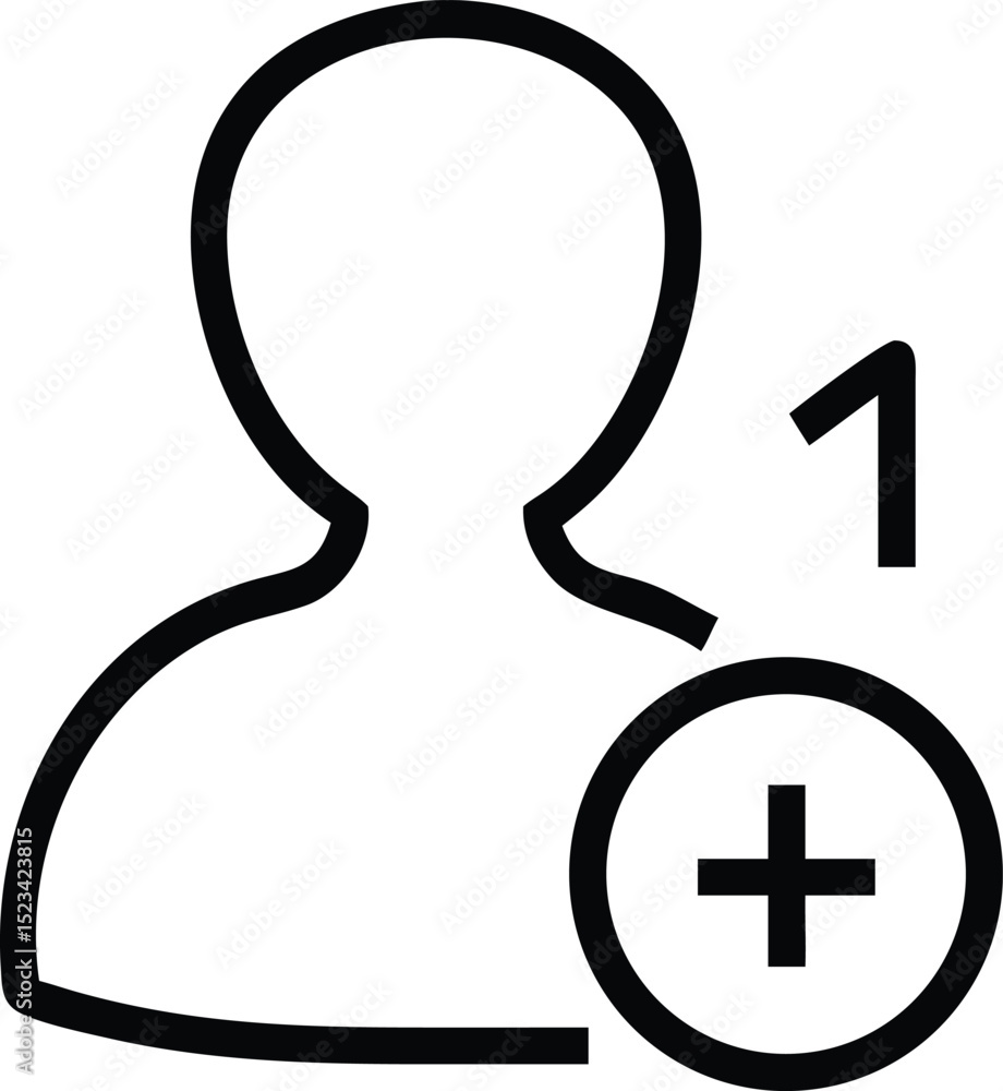 Aufkleber black silhouette of a profile with a plus symbol representing following and addition