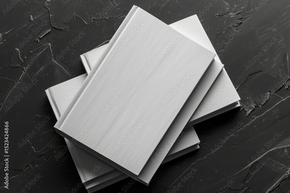 Aufkleber high resolution picture of four white books on a black background view from above copy space