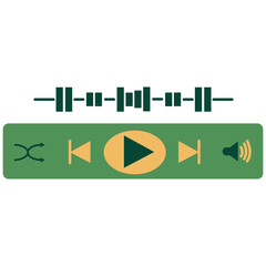 Video or music player interface with loading progress bar, equalizer wave and differet button icons. Simple mediaplayer panel template for mobile app. Vector graphic illustration. Music Player Control