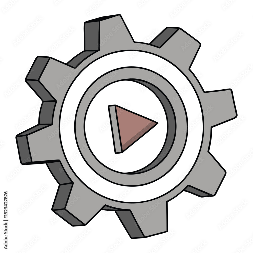 Poster gear icon symbolizing video playback functionality with modern and minimalist design