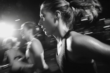 A woman running with her hair in a ponytail