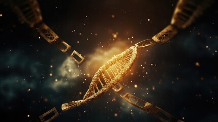 DNA helix structure on black background showing genetic science and biotechnology concept