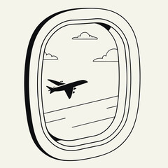 Airplane view from airplane window minimalist line art design