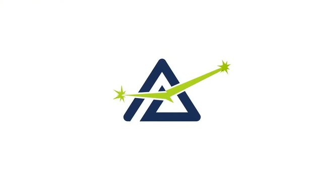 Abstract logo design featuring a triangular shape with a dynamic green arrow and stars